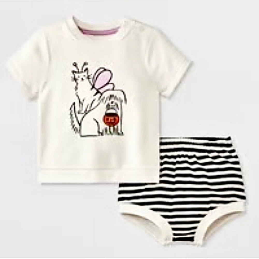 Cat & Jack‎ Baby Boy Halloween Cat Dog Pumpkin Sweatshirt & Striped Shorts 6-9M